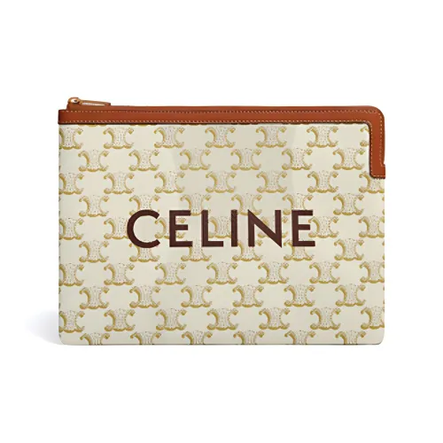 CELINE Triomphe Sheepskin Wallets Clutches Small Size Women's Candy Color/White