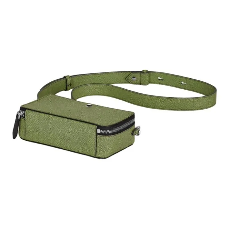 MONTBLANC Cow Leather Shoulder Bag, Crossbody Bag Unisex Lime Green & Bordeaux Red-2