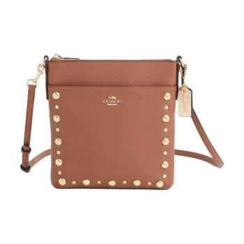 COACH Courier Leather Shoulder Bag, Crossbody Bag Small Size Women's Gold & Saddle