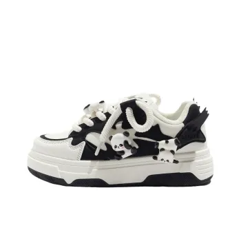 MABEL&CO Abrasion Resistant Lightweight Height Increasing Low Top Skateboard Shoes Women's White Black