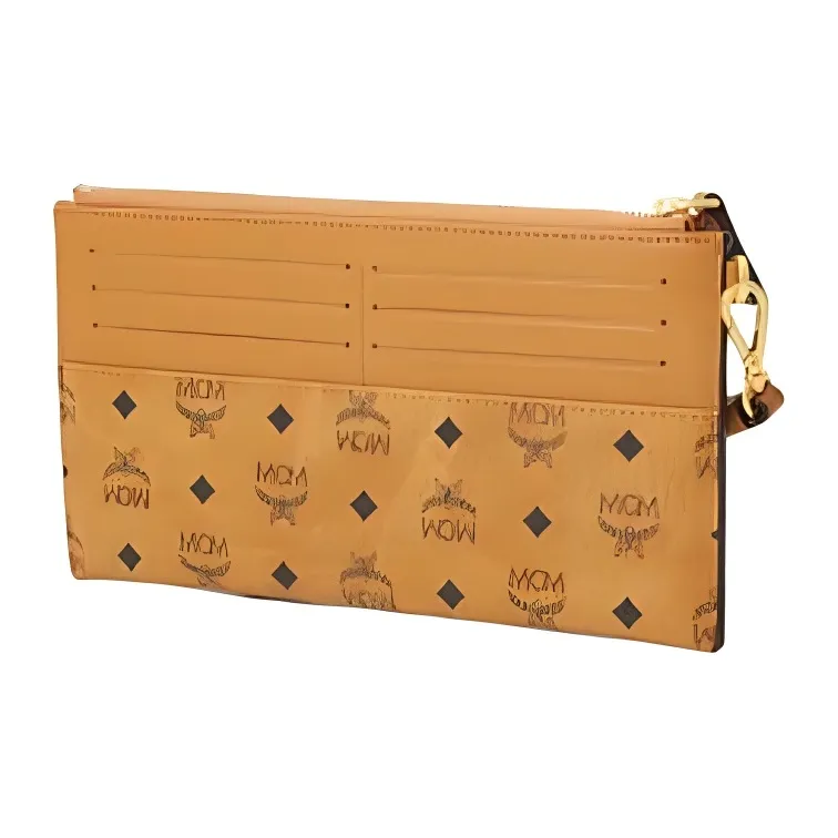 MCM Aren Intertwined Letter Canvas Clutch Large Size Women's Brown-1