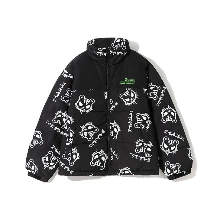 Tokidoki Animal Pattern Stand Collar Thickened Down Jacket Unisex Black-0