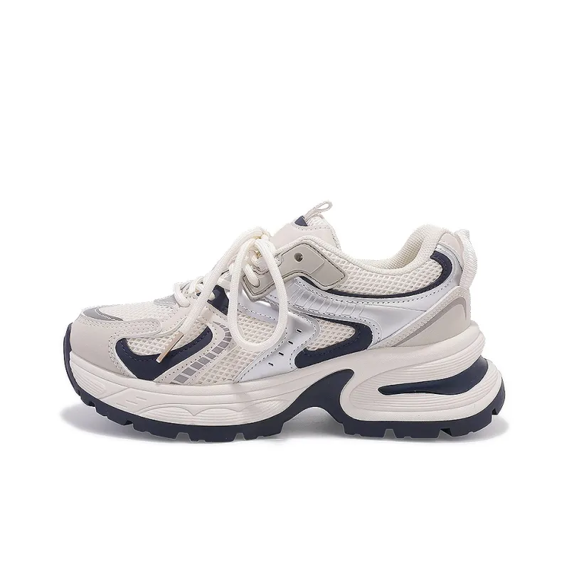 Shen Linsen Shock Absorbers With Slip Resistant Features Low Top Chunky Sneakers Women's Beige Blue-0
