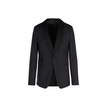 EMPORIO ARMANI Light Worsted Virgin Wool Single breasted Jacket With Satin Shawl Lapels