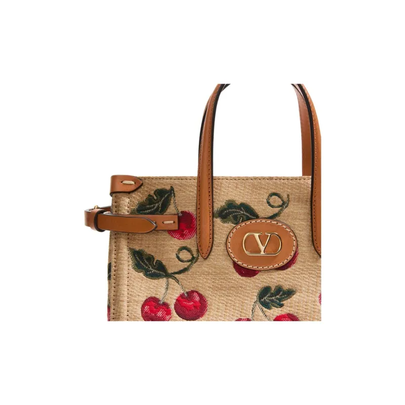 Valentino Raffia Leather Tote Bag, Shopping Bag, Shoulder Bag, Handbag Trumpets Women's Natural-5