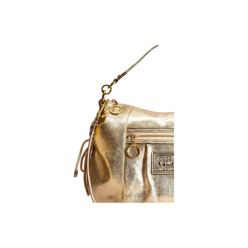 COACH POPPY Leather Hobo Bag Portable Crossbody Bag Shoulder Bag Women's Gold-2