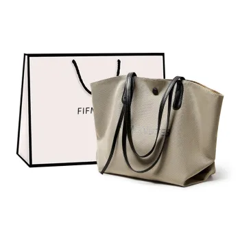 15 MINS Fabric Tote Schooling Bag, Shopping Bag, Tote Bag, Shoulder Bag Regular Large Size Women's Khaki/Midnight Black