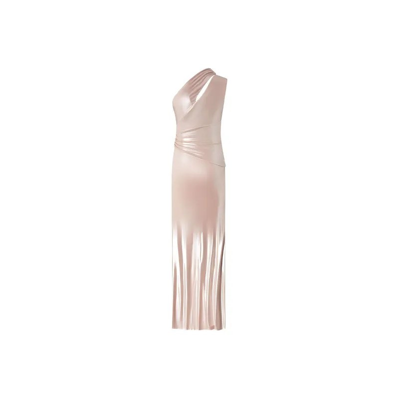 PINKO One Shoulder Ruched Maxi Dress-1