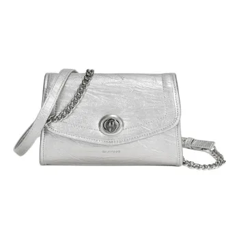 Simedin Cow Split Leather Shoulder Bag, Crossbody Bag Regular Women's Antique Silver/Deep Black