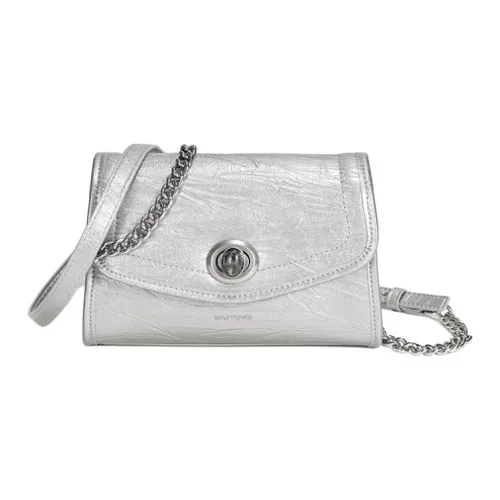 Simedin Cow Split Leather Shoulder Bag, Crossbody Bag Regular Women's Antique Silver/Deep Black