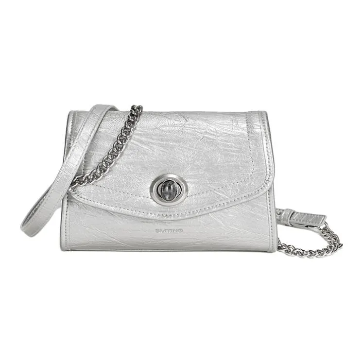 Simedin Split Cow Leather Shoulder Bag, Crossbody Bag Regular Women's Antique Silver/Deep Black-0