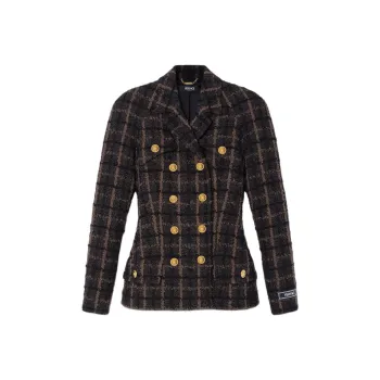 VERSACE Double-Breasted Checked Blazer