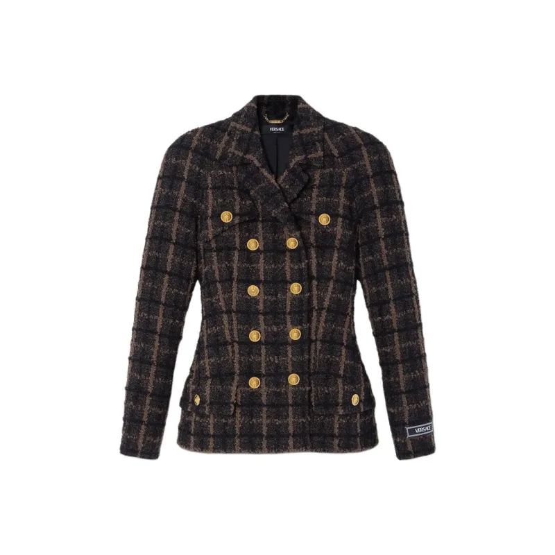 VERSACE Double-Breasted Checked Blazer-0
