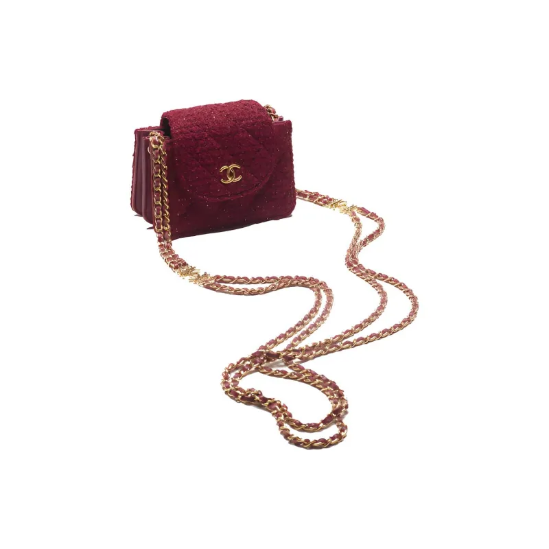 CHANEL Wool Twill Soft Woolen Tweed Clutch, Shoulder Bag, Crossbody Bag Women's Red-1