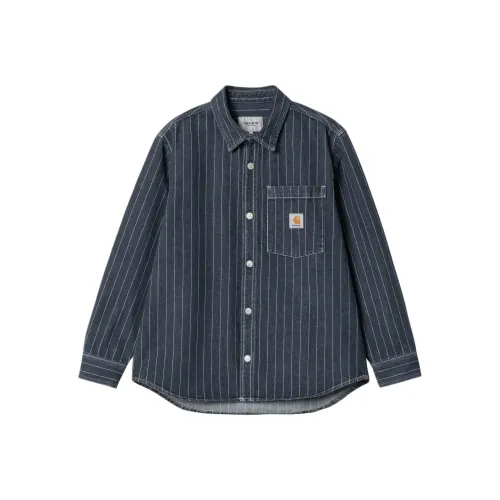 Carhartt WIP Orlean Stripe Shirt Jacket Denim Jacket Men's Dark Blue
