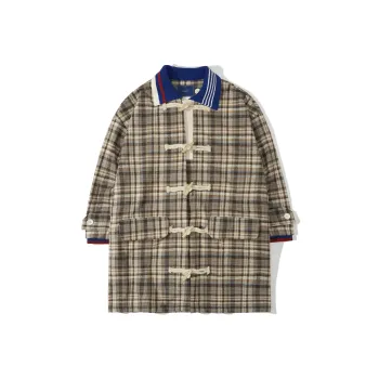 UNVESNO Puffer Jackets Unisex Brown Plaid Pattern