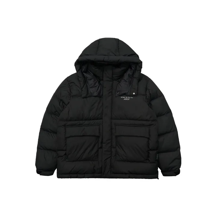 Acme De La Vie/ADLV Solid Color Letters Hooded Loose Fit Down Jacket Men's Black-0