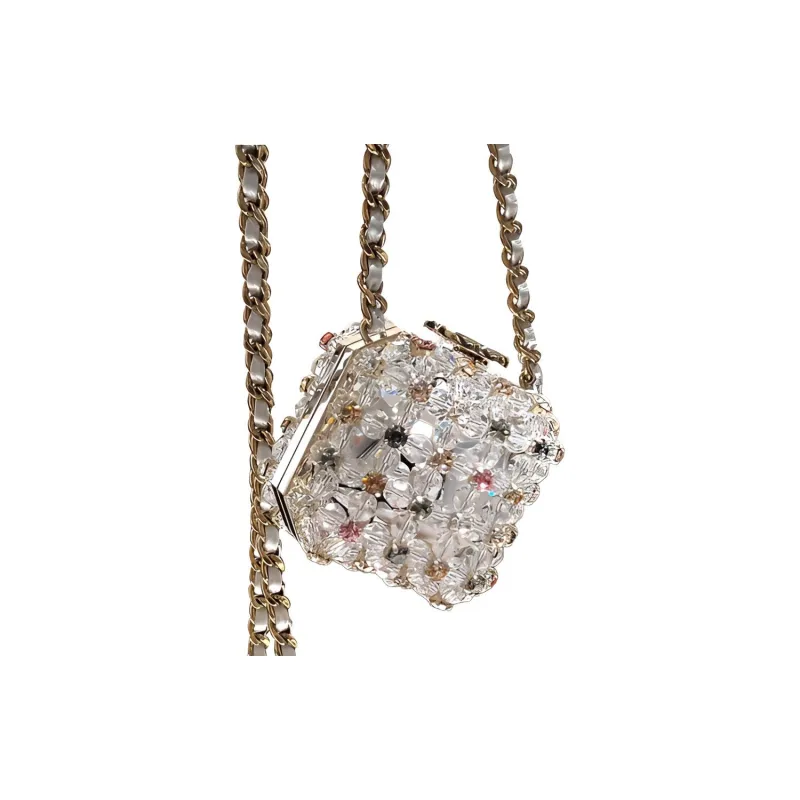 CHANEL Glazed Pearls With Rhinestone Evening Bag, Crossbody Bag, Shoulder Bag Trumpets Women's Transparent-1