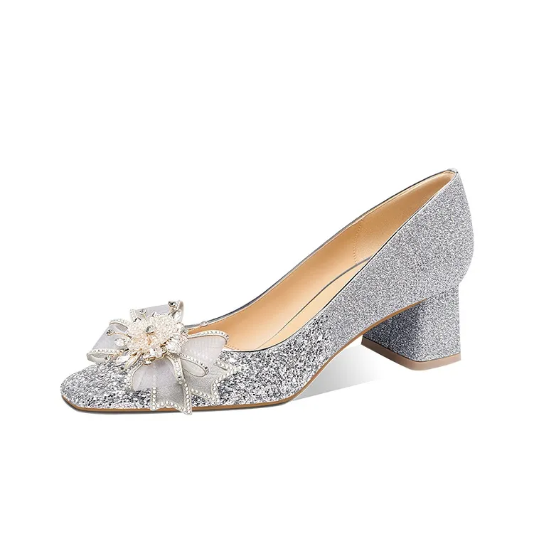 LOLY Chunky Heel High Heels Women's Blue Starlight Rain-1