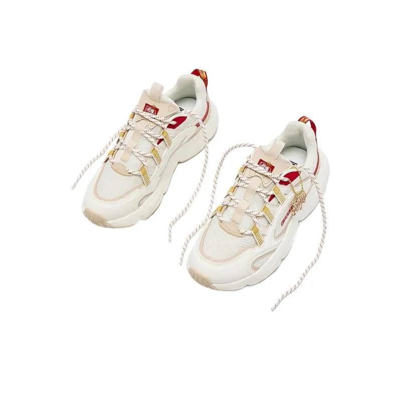 QIAODAN Star Moon Breathable Lightweight Height Increasing Low Top Chunky Sneakers Women's Ivory-1