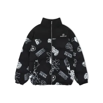 PCMY x Genesiszero Letter Geometric Pattern Stand Collar Loose Fit Thickened Puffer Jacket Unisex