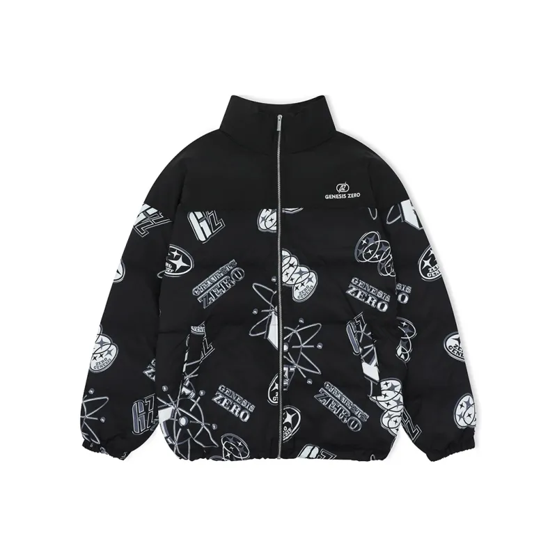 PCMY x Genesiszero Letter Geometric Pattern Stand Collar Loose Fit Thickened Puffer Jacket Unisex-0