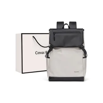 CinvaiKrose Oxford Backpack Travel Laptop Bag Large Size Men's Beige & Black/Black