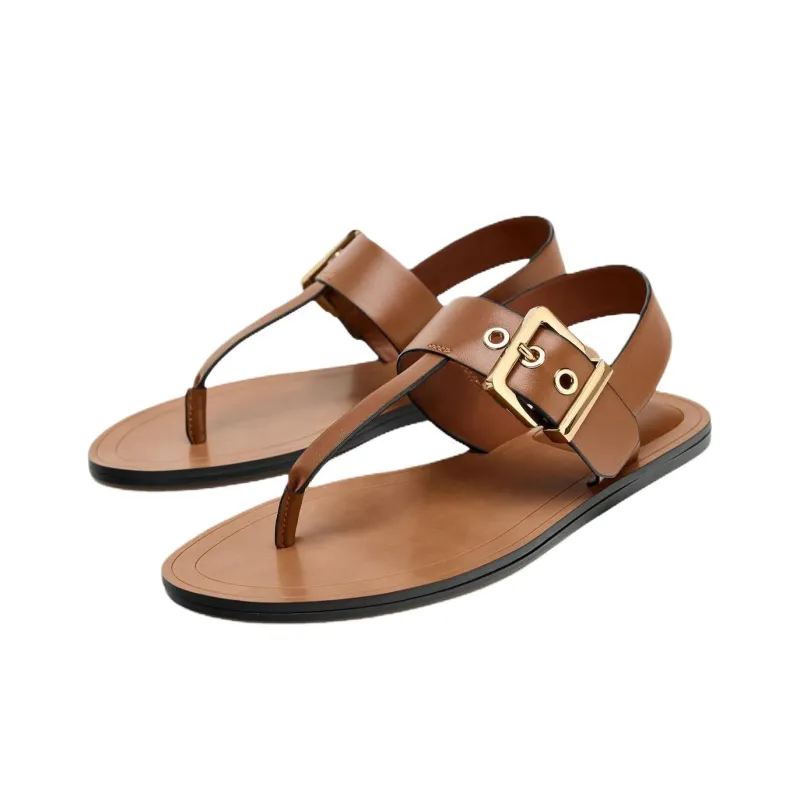 ZARA One Strap Sandals 1cm Women's Brown-2