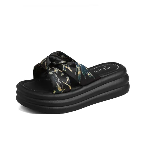 AJPAP Rubber Sole Cut Out Woven Quiet Slip Resistant Odor Resistant Abrasion Resistant Slide Slippers Women's