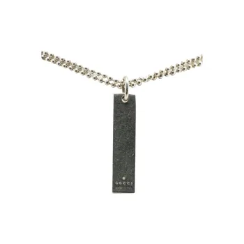 GUCCI 20th Century Sterling Silver Double Ball Chain Plate Pendant Necklace