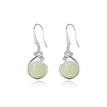 Yarondi Earrings Pale Greenish White Jade Women's