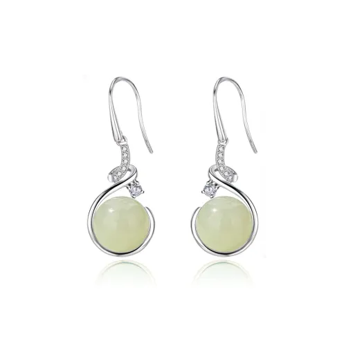 Yarondi Earrings Pale Greenish White Jade Women's