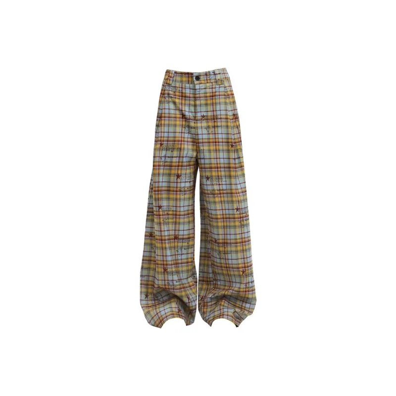WELTER EXPERIMENT Casual Pants Unisex Yellow Blue Plaid Single Item-0