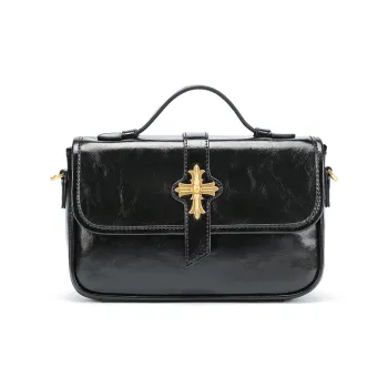 Ed Hardy Classic Series Cow Leather Crossbody Bag Regular Women's Bright Black/Elephant Gray