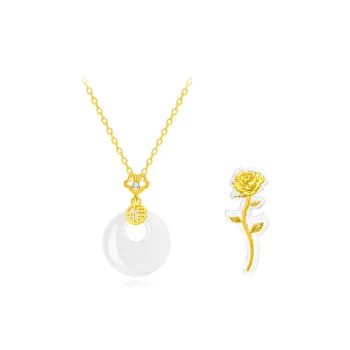 Fortune Gold Chalcedony Box Jade Necklace Women's
