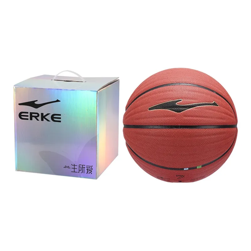 Erke Hexagonal Warriors PU Basketball Brown Size 7 Ball Training Unisex-10