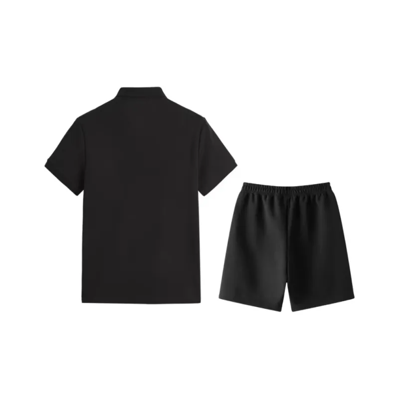 LiNing Table Tennis Series Casual Sportswear Men's Black Short Sleeved Shirt+Black Shorts-1