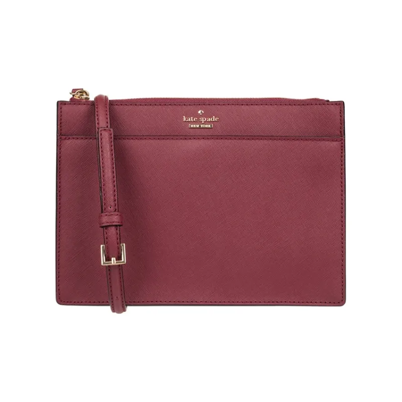Kate Spade Cow Leather Clutch, Crossbody Bag Women's Maroon-0