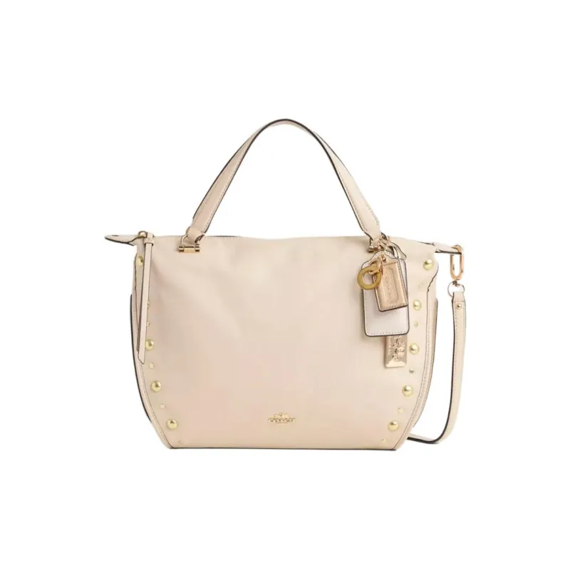 COACH SATCHEL Leather One Shoulder Handbag Large Size Women's Gold & Milk-0