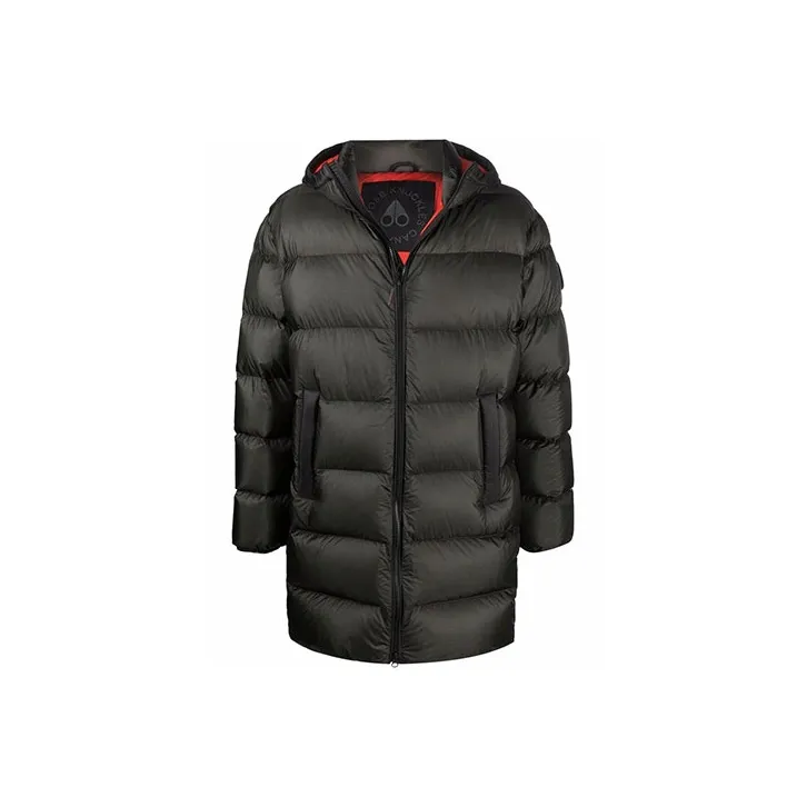 Moose Knuckles Solid Color Hooded Mid-Length Down Jacket Men's Black-0