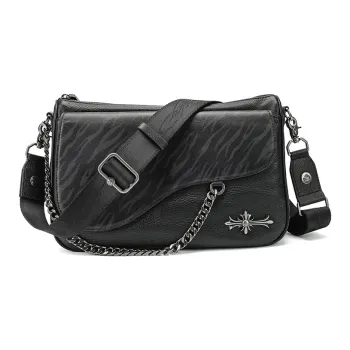 Ed Hardy Ed Hardy Classic Series Top Grain Cow Leather Messenger Bag, Crossbody Bag Small Size Unisex Black