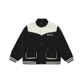 BEASTER Letter Colorblock Baseball Collar Loose Fit Thickened Puffer Jacket Unisex