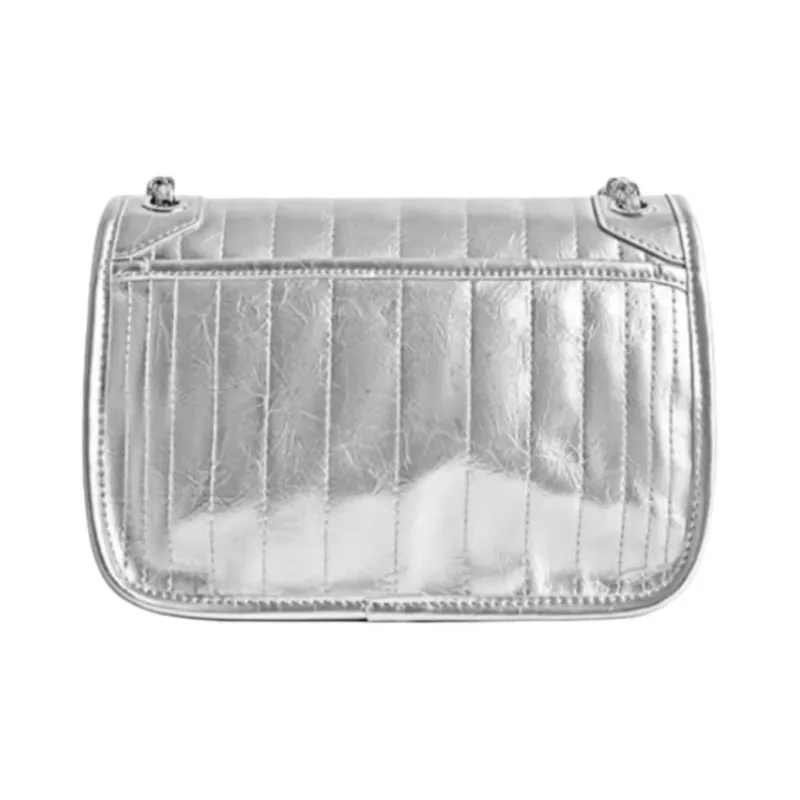 FERIA Cow Leather Messenger Bag, Crossbody Bag, Shoulder Bag Medium Size Women's Silver-2