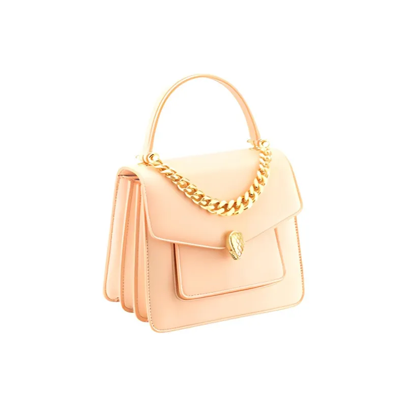 BVLGARI Serpenti Forever Series Water Snake Skin One Shoulder Handbags Small Size Women's Peach-1