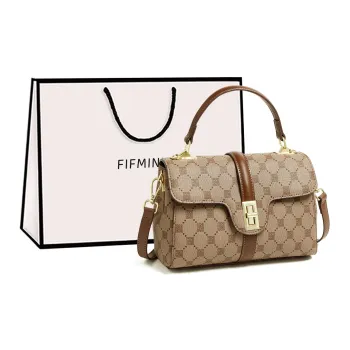 15 MINS PVC Small Square Bag, Monogram Bag, Shoulder Bag, Crossbody Bag Medium Size Women's Coffee