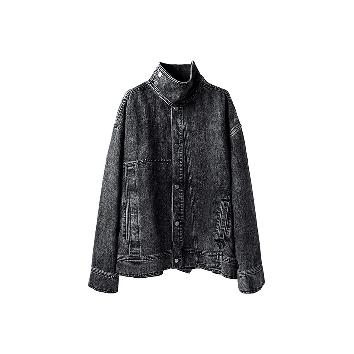 HUANXIANGZHE Denim Jacket Unisex Black-0
