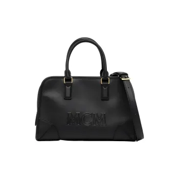 MCM Aren Nappa Leather Boston Bag Shoulder Bag Crossbody Bag Handbag Medium Size Women's Black
