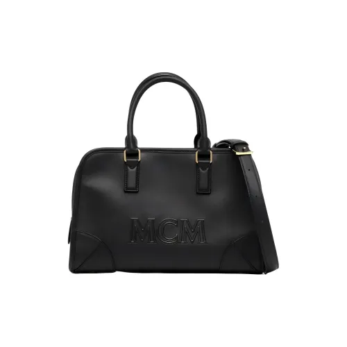 MCM Aren Nappa Leather Boston Bag Shoulder Bag Crossbody Bag Handbag Medium Size Women's Black