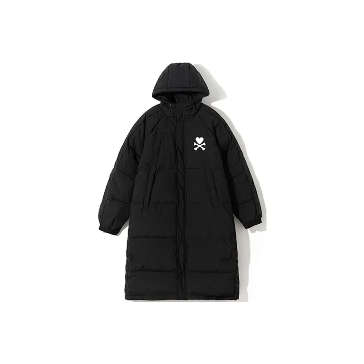 Tokidoki Letter Geometric Pattern Hooded Loose Fit Thickened Long Puffer Jacket Unisex-0