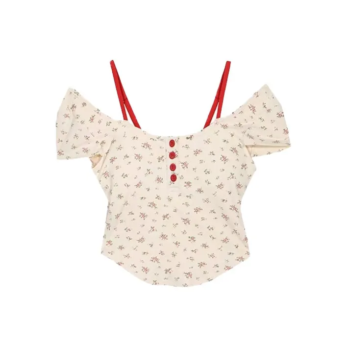Vine Color Fashion Versatile T Shirt Women's Apricot Single Item-2